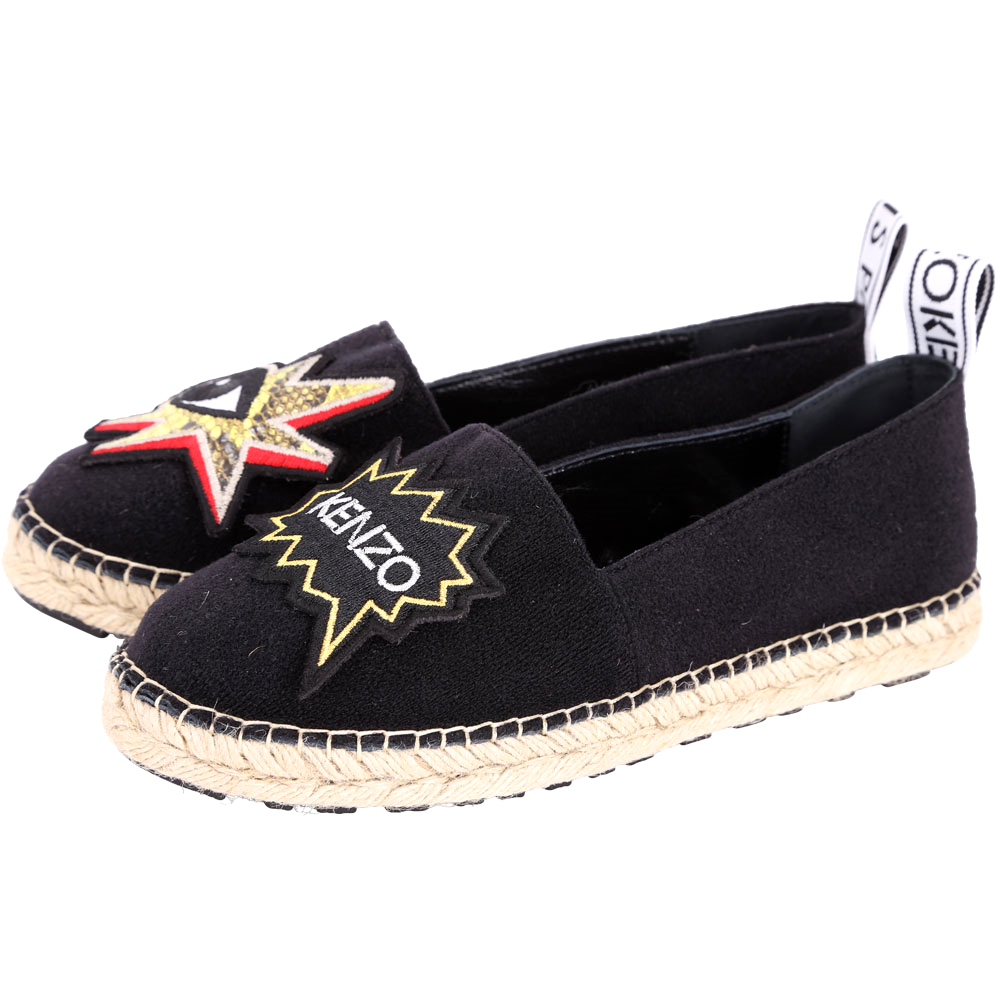 KENZO K-Patch Espadrilles 補丁圖騰草編便鞋(女款/黑色)