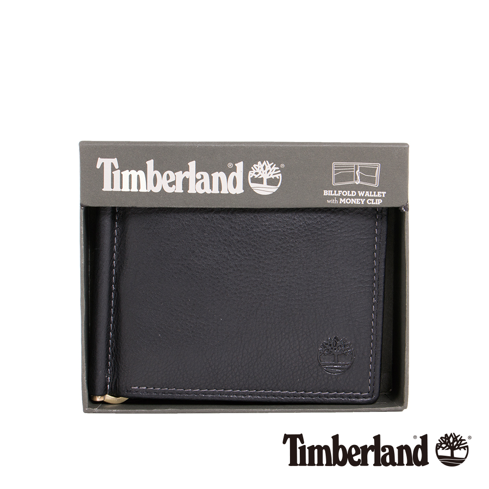 Timberland 男女款高級黑色牛皮短款錢夾錢包