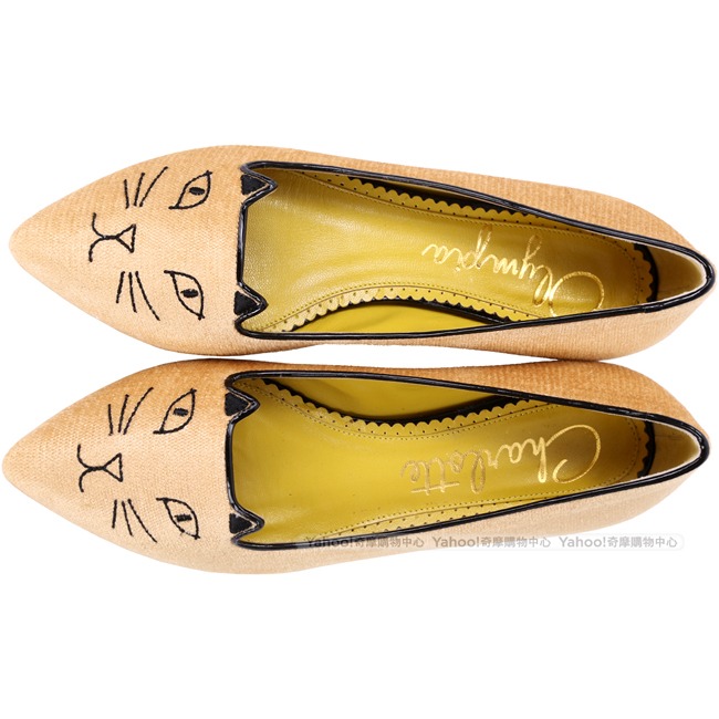 Charlotte Olympia Mid-Century 貓咪尖頭平底鞋(駝)