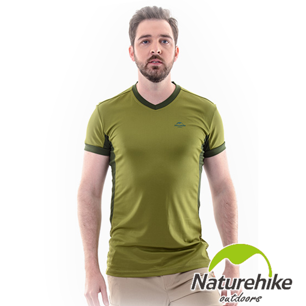 Naturehike 速乾排汗V領短袖機能服 男款 樹頂綠 - 急速配