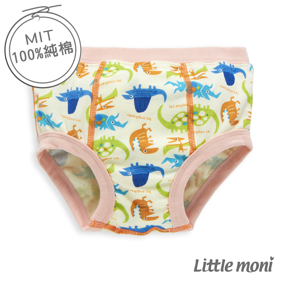 Little moni 純棉家居系列恐龍印圖兒童三角內褲 香檳黃