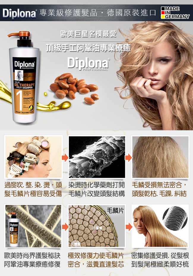 德國Diplona專業級摩洛哥堅果油洗髮乳600ml(超值六入)