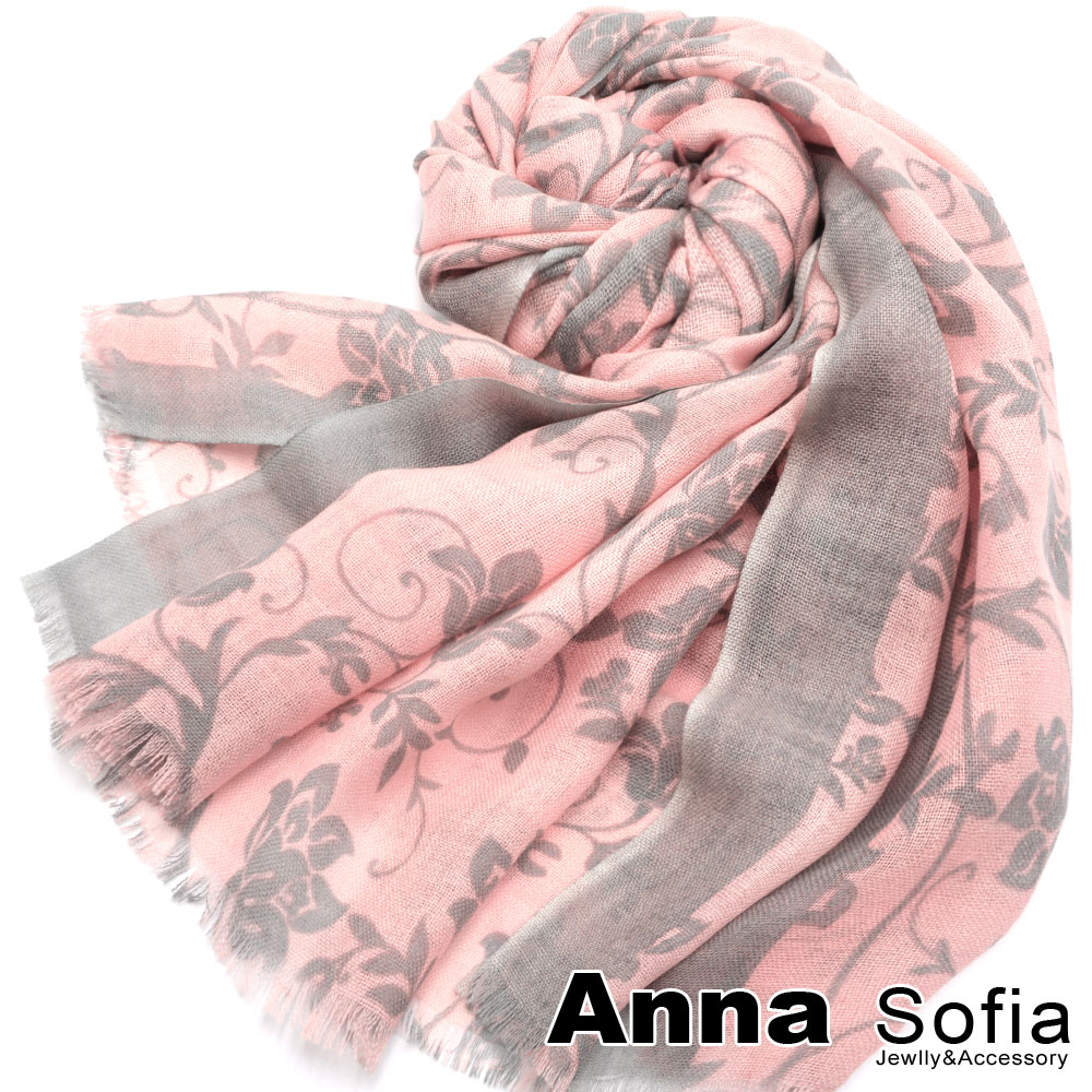 AnnaSofia 旖呢繞花 薄款純羊毛圍巾(粉灰系)