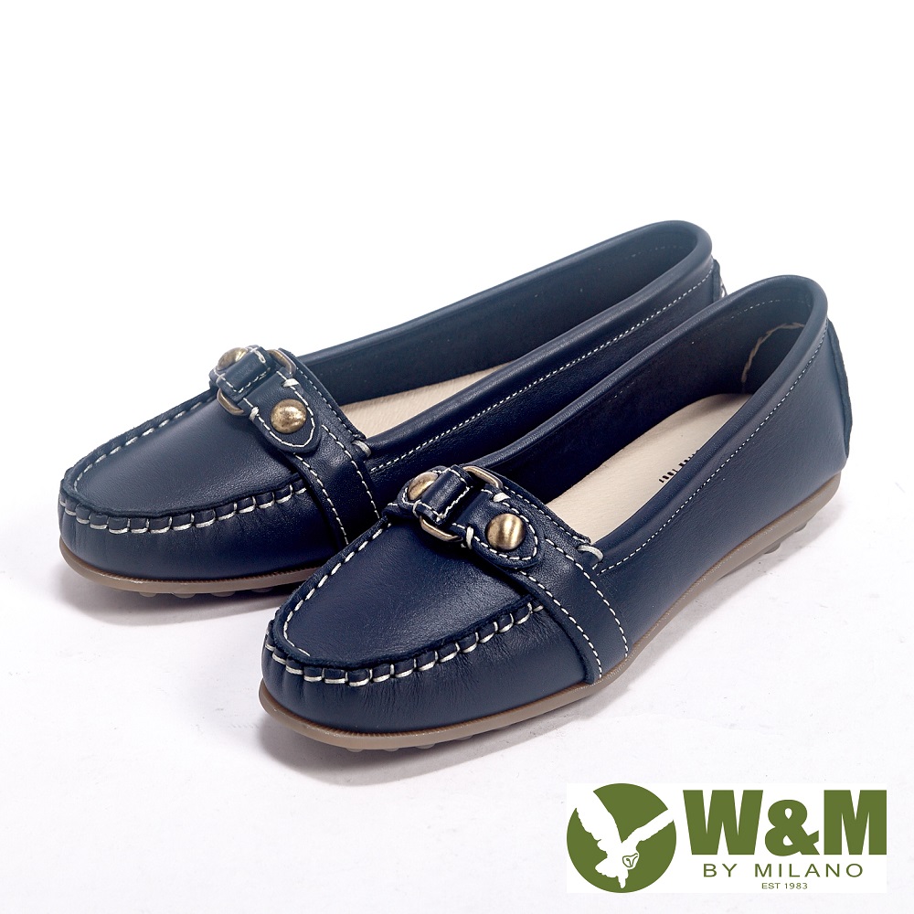 W&M 新款經典金屬釦環可水洗豆豆鞋莫卡辛女鞋-藍