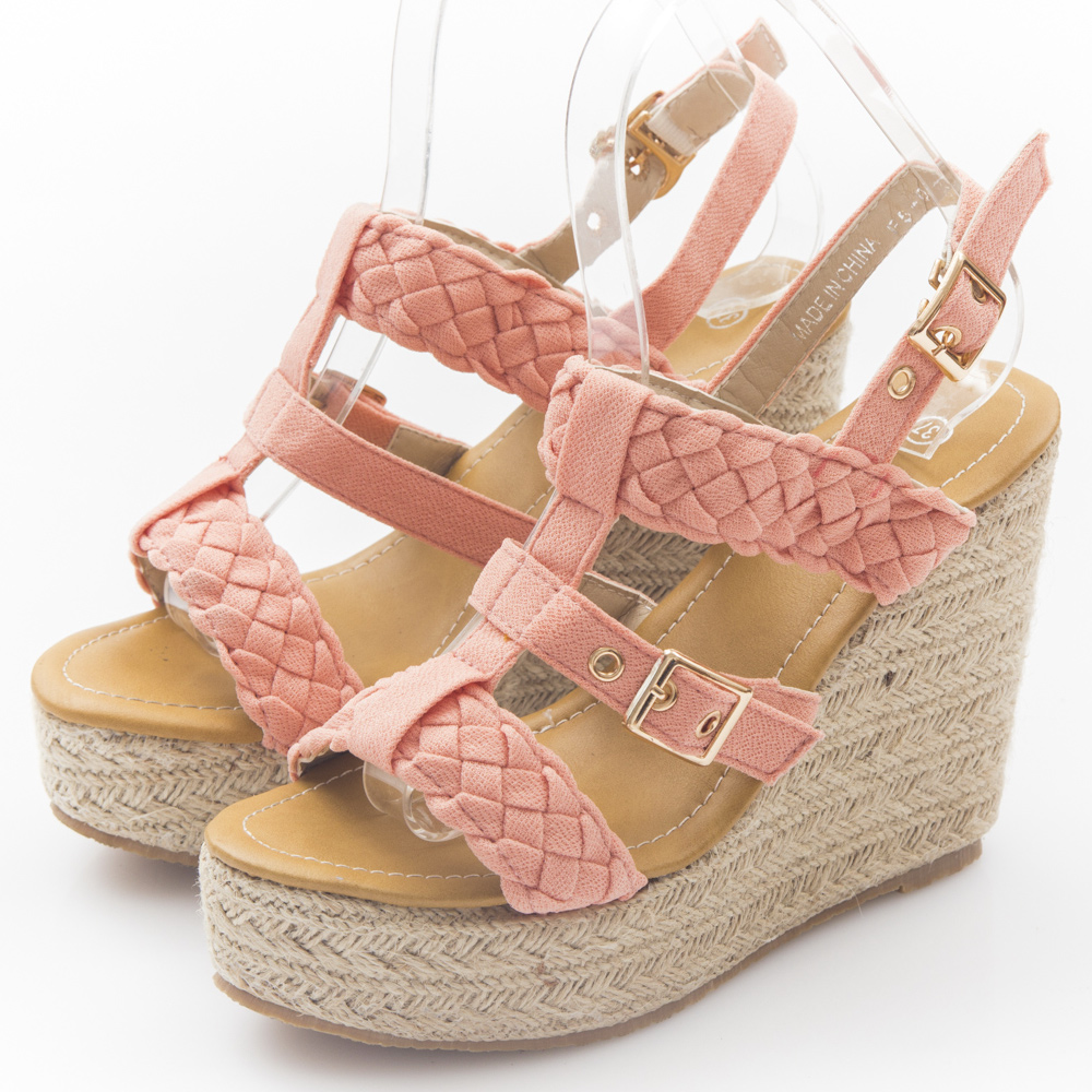 JMS-歐美性感風-寬版編織高跟楔形涼鞋-粉色