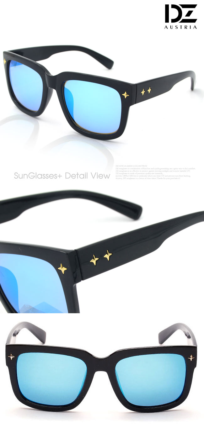 DZ 十字閃光釘 抗UV太陽眼鏡造型墨鏡(淺冰藍膜)