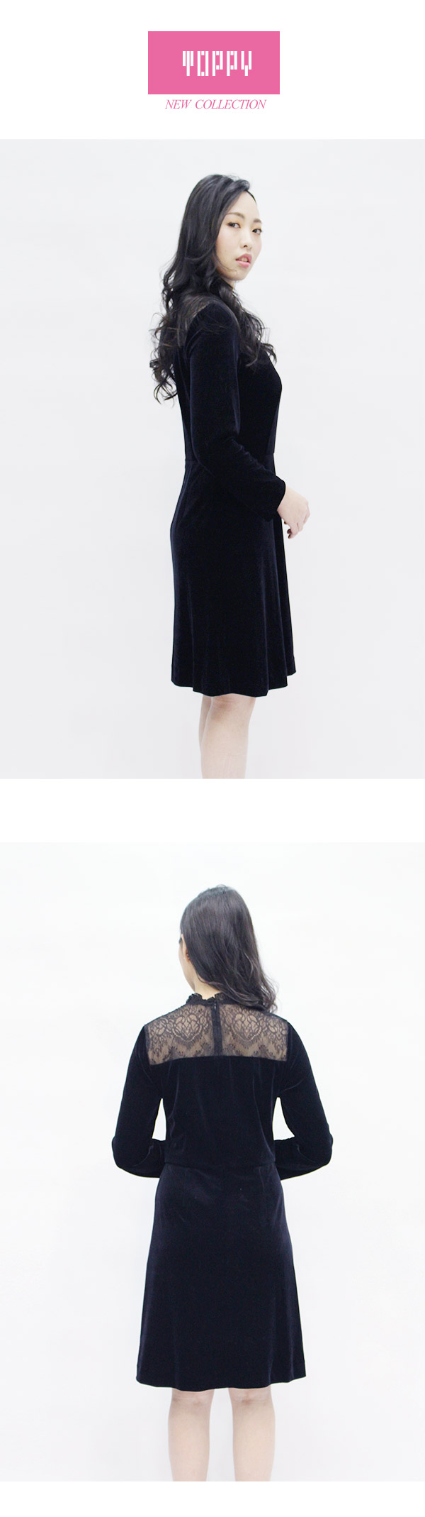 EPISODE Studio - 高質感絲絨拼接蕾絲洋裝（黑）