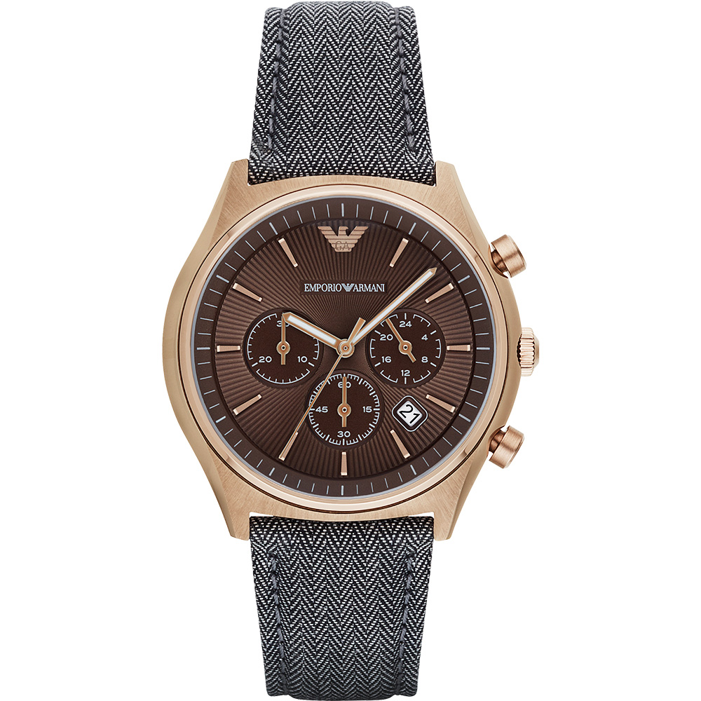 Emporio ARMANI 亞曼尼紳士風計時腕錶-咖啡x灰/44mm