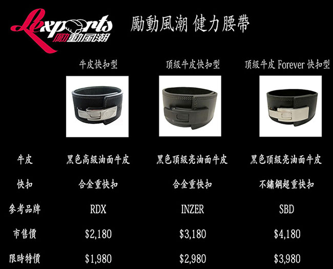 LEXPORTS 重量訓練健力腰帶-高級硬牛皮快扣型