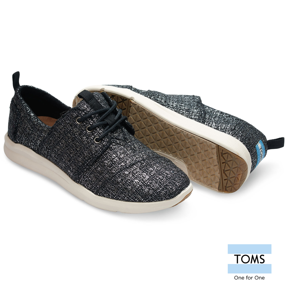 TOMS 黑色編織帆布休閒鞋-女款