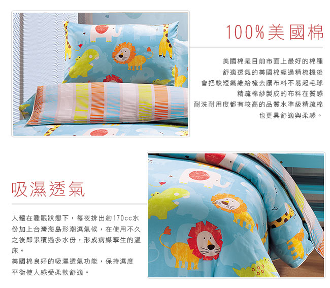 鴻宇HongYew 100%美國棉 防蹣抗菌-快樂獅子 兩用被床包組 單人三件式