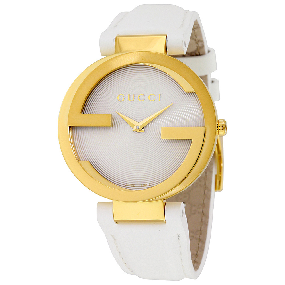 GUCCI 古馳 Interlocking 經典雙G石英腕錶-銀x金框/37mm