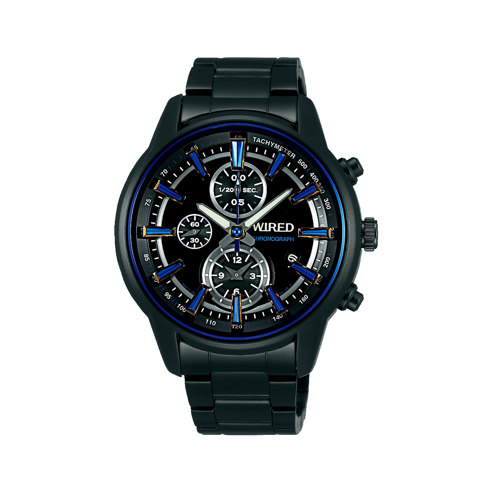 WIRED 東京城市光影計時腕錶(AF8T25X1)-黑x藍/43mm