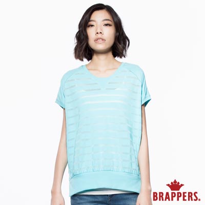 BRAPPERS 女款 落肩燒花條紋短袖T恤-淺藍
