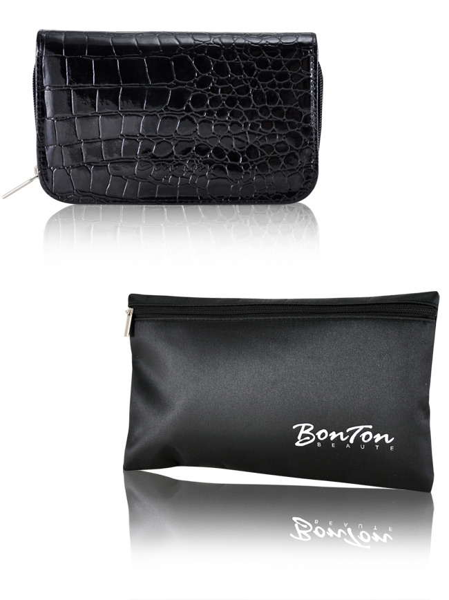 BonTon 9支時尚鱷紋拉鍊刷具包 搖滾黑
