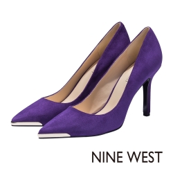 NINE WEST 耀眼紫金屬鞋頭絨面高跟鞋