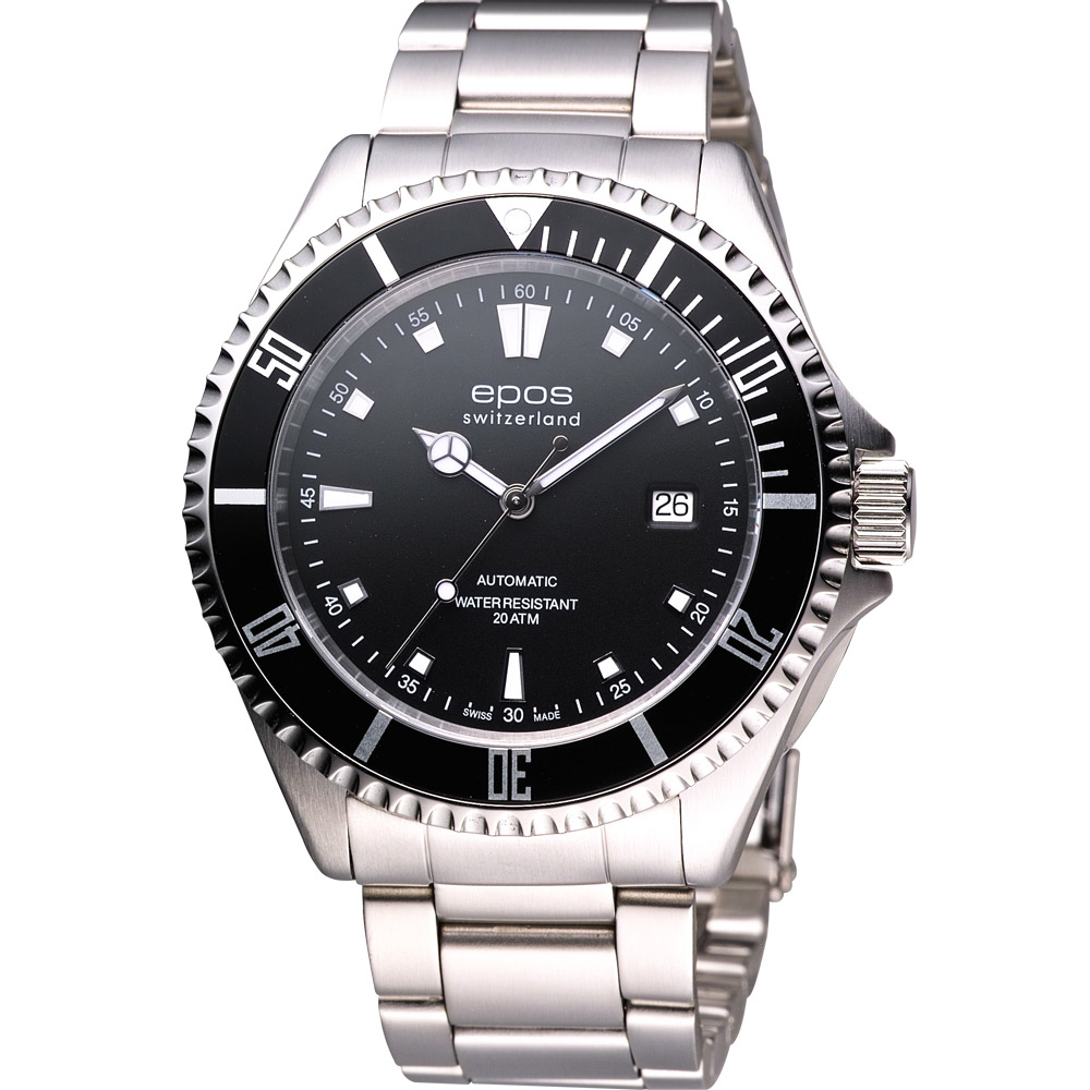 epos 深海探險王200米潛水機械腕錶-黑