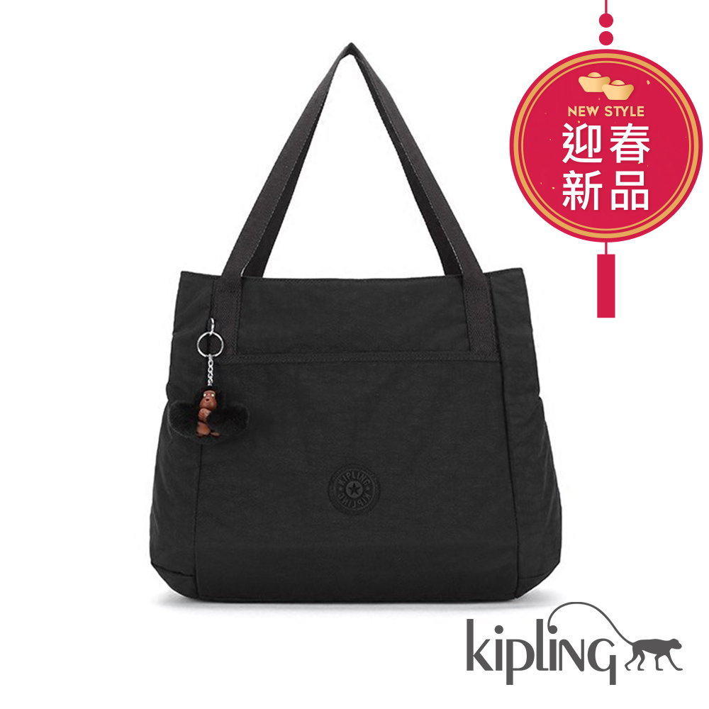 Kipling 手提包 柏油黑素面-中