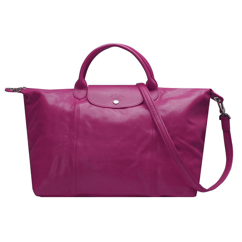 LONGCHAMP LE PLIAGE CUIR 混羊皮短把手提/斜背包(大-葡萄紫色)