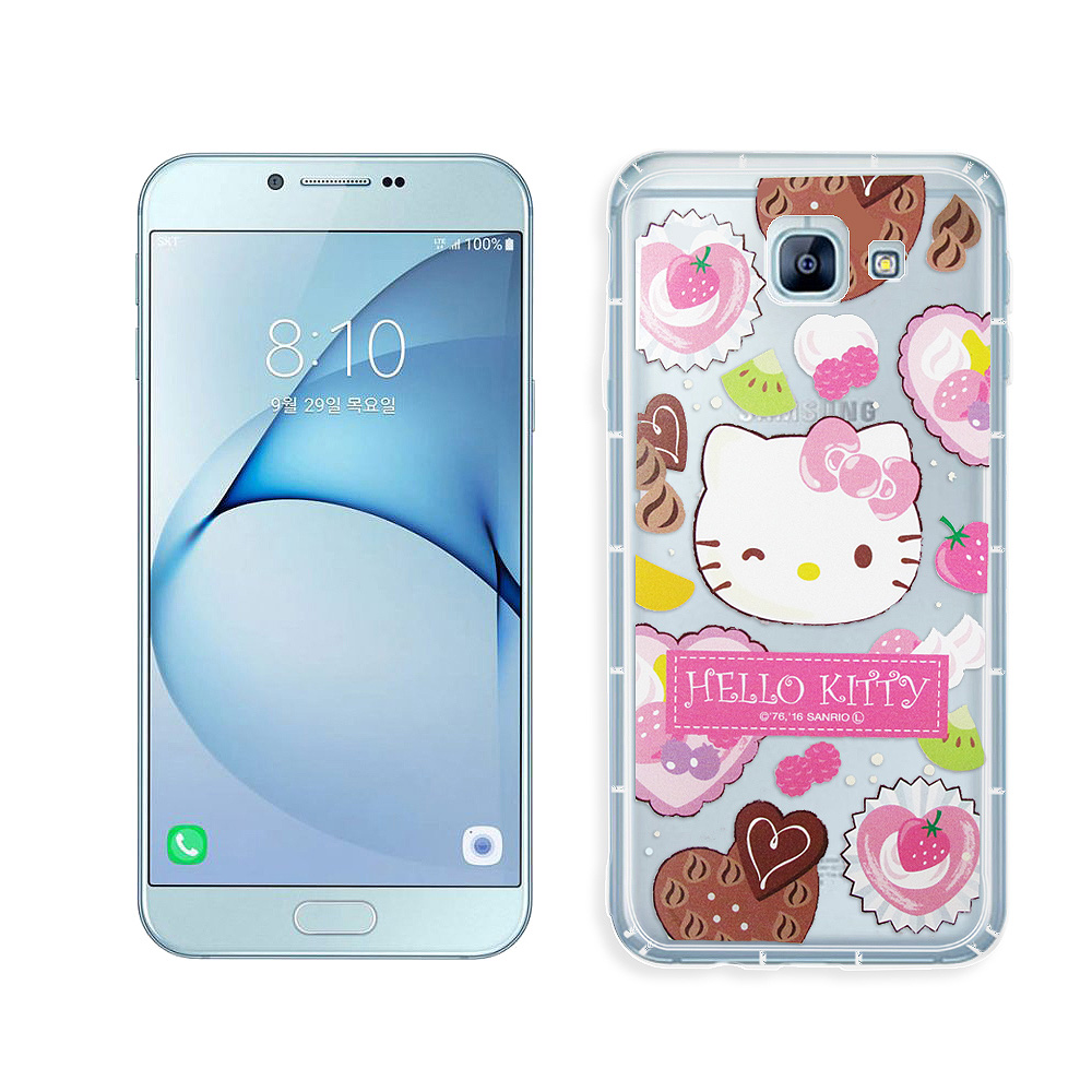 Hello Kitty 凱蒂貓 Samsung A8(2016) 透明空壓防震殼(甜食)