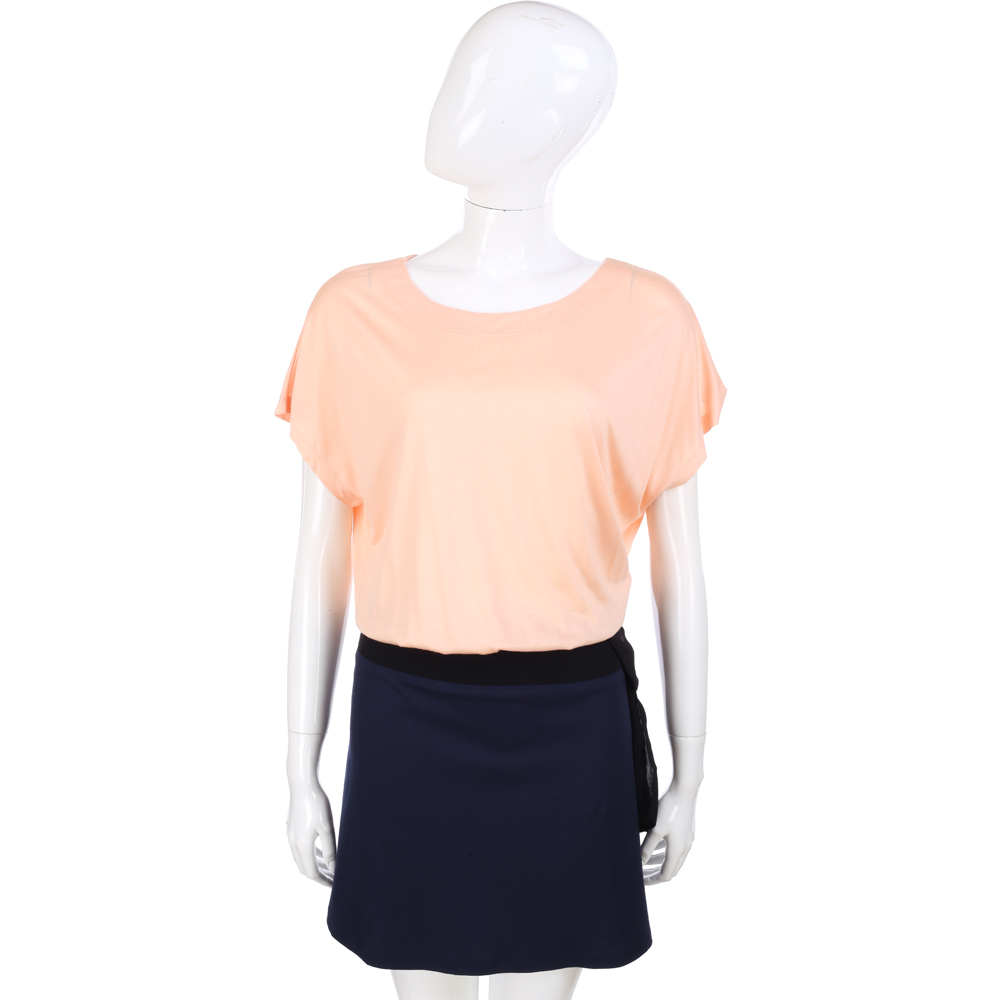 MOSCHINO 粉橘/黑藍色拼接設計短袖洋裝