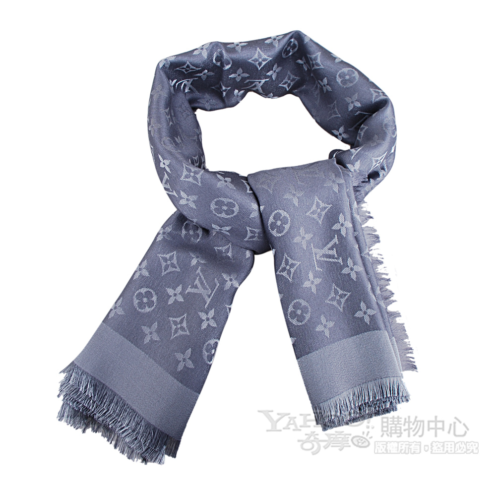 LV M75120 經典Monogram壓紋羊毛金銀紗圍巾(銀)