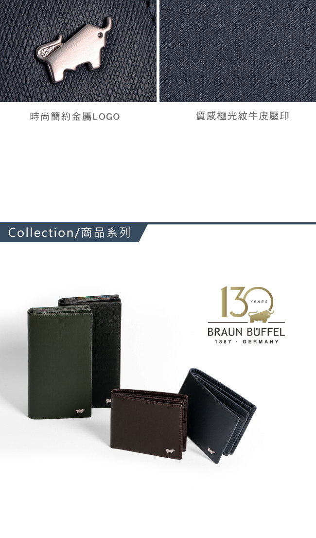 BRAUN BUFFEL - HOMME-M紳士系列極光紋17卡零錢長夾 - 深藍