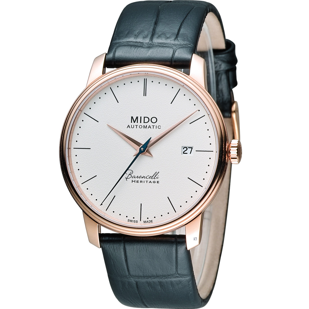 MIDO 美度 官方授權 Baroncelli III 永恆系列復刻紳士機械腕錶-M0274073626000白x玫瑰金色/39mm