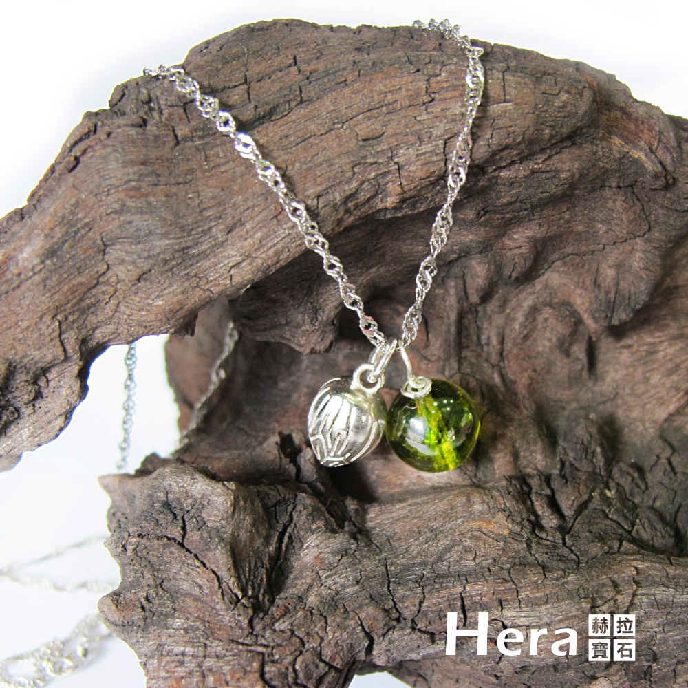 Hera 925純銀手作天然橄欖石花苞項鍊/鎖骨鍊