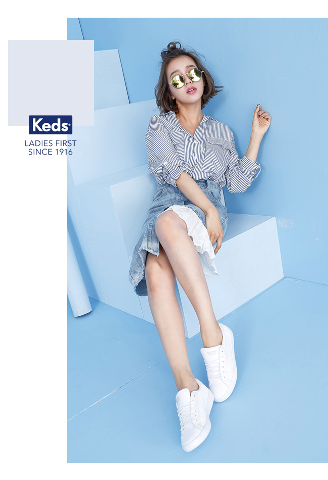 Keds ACE 輕盈活力綁帶休閒鞋-白