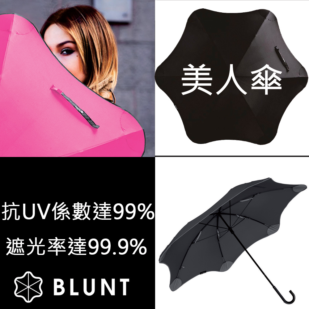 【紐西蘭BLUNT】保蘭特100% 完全抗UV傘 抗強風 防反傘- 美人勾勾傘(時尚黑)