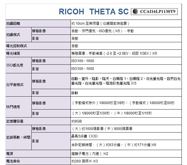 RICOH THETA SC炫彩夜拍機(公司貨)