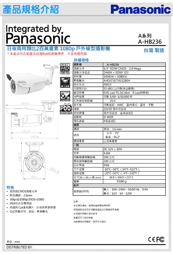 Panasonic-夜視紅外線自動感應燈 高清HD監視攝影機鏡頭