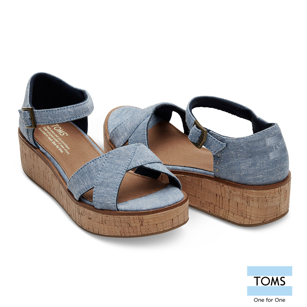 TOMS 牛仔魚口楔型鞋-女款