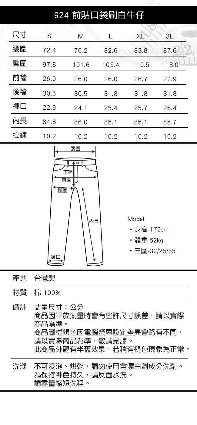 BOBSON 前貼口袋刷白牛仔褲-藍色