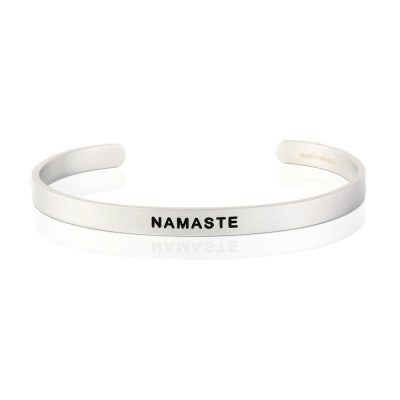 MANTRABAND 美國悄悄話手環 NAMASTE 虔誠致意 銀色 寬版 男款