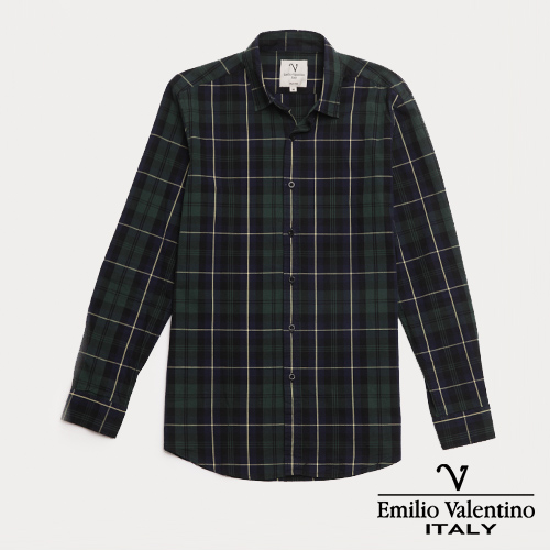 Emilio Valentino 范倫提諾水洗格紋襯衫-綠