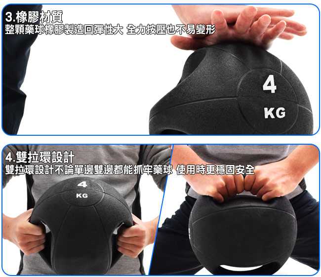 拉環橡膠重訓球4KG-快速到貨