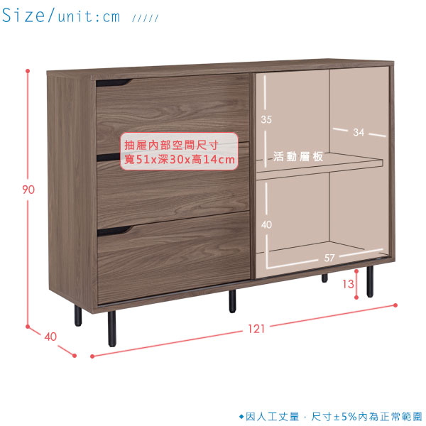 Homelike 克拉4尺收納櫃-121x40x90cm