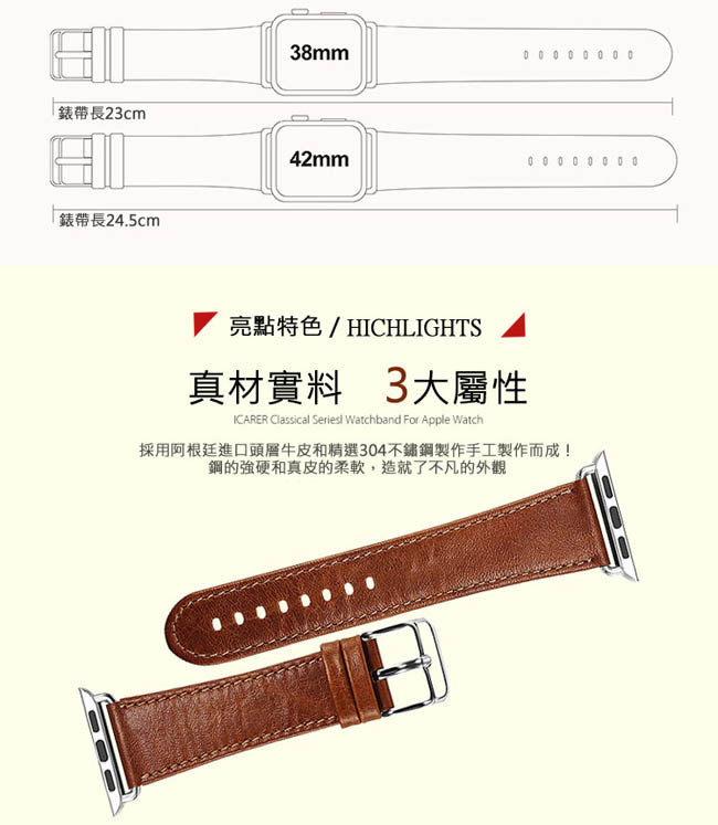 ICARER 古典系列Apple Watch 手工真皮錶帶