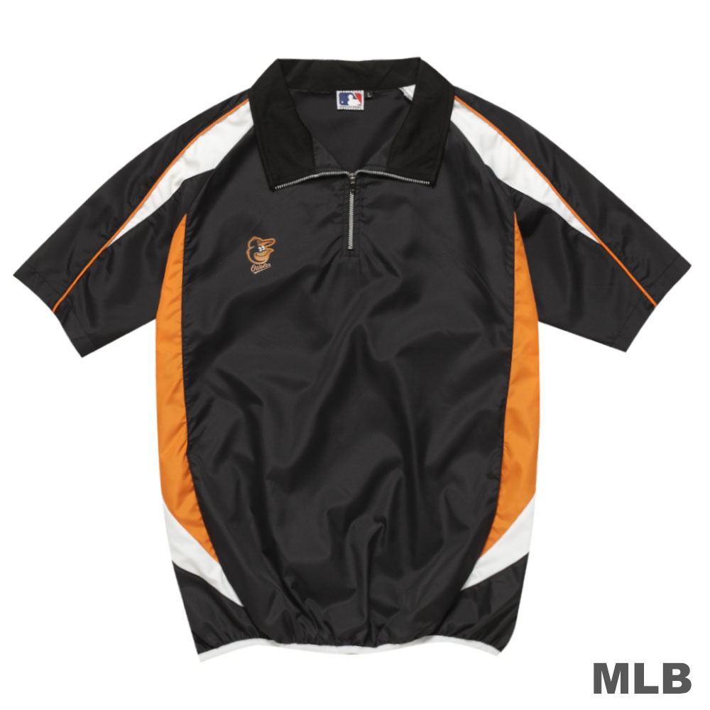 MLB-巴爾的摩金鶯隊開門襟短袖防風球衣-黑(男)