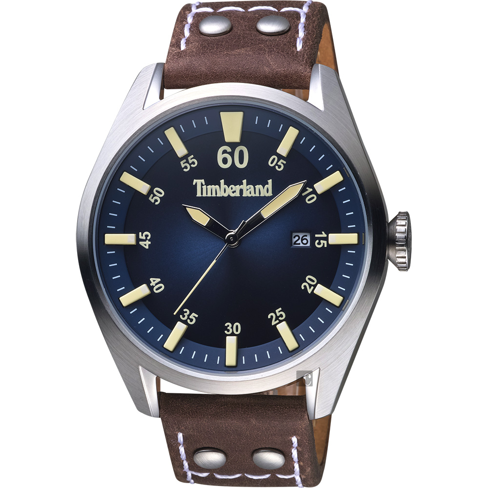 Timberland天柏嵐 BELLINGHAM 型男時尚手錶-藍x咖啡錶帶/46mm