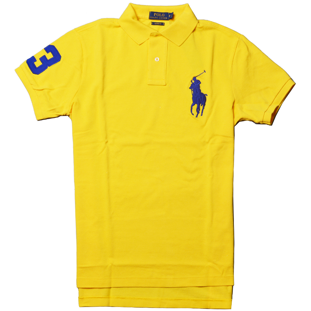 Ralph Lauren經典大馬刺繡3號素面短袖POLO衫-黃