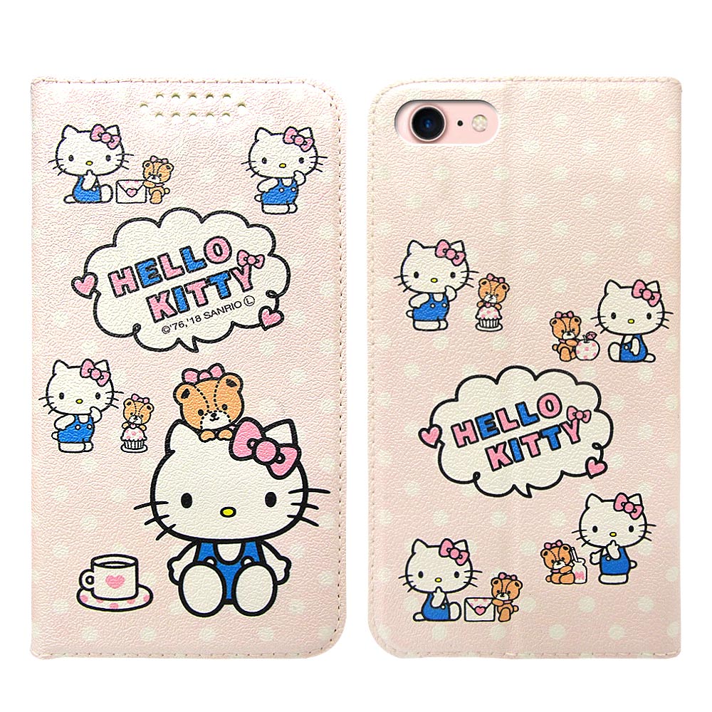 三麗鷗授權Hello Kitty貓 iPhone 8/7 粉嫩系列彩繪磁力皮套(小熊)