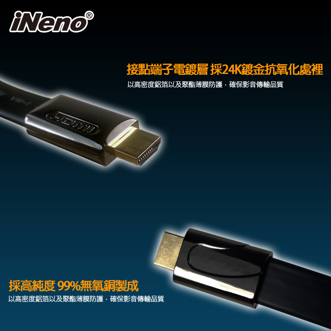 iNeno-HDMI 4K超高畫質扁平傳輸線 2.0版-10M