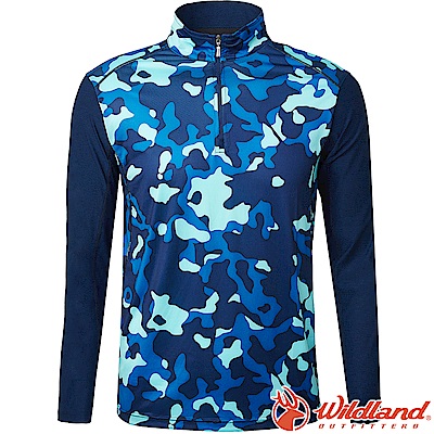 Wildland 荒野 0A61632-72深藍色 男彈性迷彩長袖功能衣