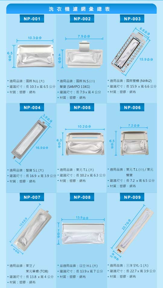 NP-005 東元 T.L 洗衣機專用濾網(大)(超值兩入組)