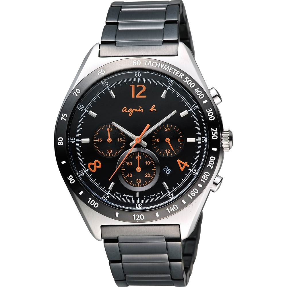 agnes b. 宇宙星馳視距儀計時腕錶-黑x橘時標/42mm