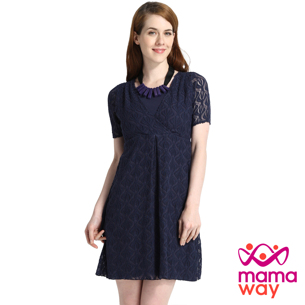 Mamaway 簍空蕾絲孕婦.哺乳洋裝(共三色)