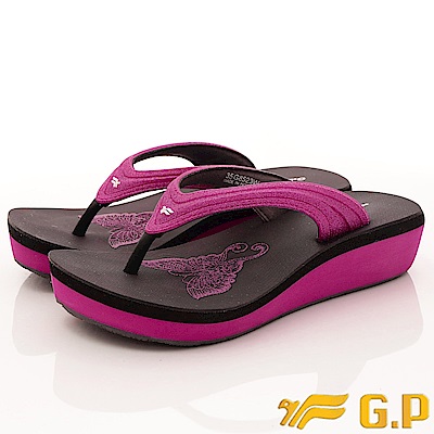 GP時尚涼拖-夾腳楔形鞋款-EI523W-15黑桃粉(女段)